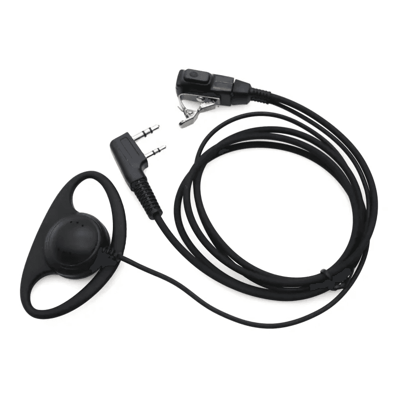 Fellwave FW-EP1 D-shape earpiece with in-line push-to-talk microphone and 2-pin plug